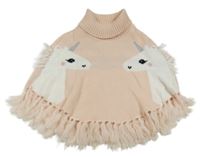 Broskvové svetrové pončo s jednorožcami a strapcemi H&M
