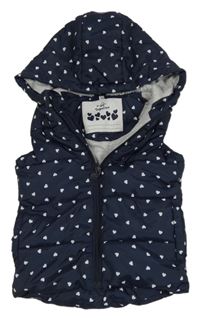 Tmavomodrá šusťáková prošívaná zateplená vesta se srdíčky a kapucí Topolino