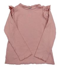 Ružové rebrované tričko s hviezdičkou a volánikmi F&F