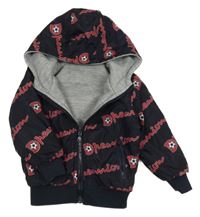 Tmavomodrá šušťáková obustranná zatelená bunda s loptami a kapucí MG kids