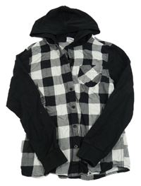 Černo-bílá kostkovaná košile s kapucí Yigga 