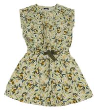 Kaki-bielo-oranžové kvetované šaty s tigrami Okaidi