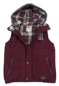 Švestková šusťáková zateplená vesta s písmenkem a kapucí Rebel