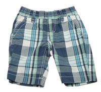 Tmavomodro-bílo-zelené kostkované plátěné kraťasy C&A