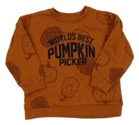 Hrdzavá mikina s dýněmi a nápisom Matalan