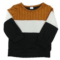 Čierno-bielo-medový rebrovaný sveter