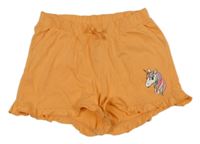Oranžové bavlněné kraťasy s jednorožcem C&A