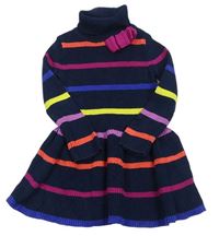 Tmavomodro-farebné pruhované rebrované svetrové šaty s mašlí rolákom miss mona MOUSE