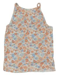 Bielo-farebný kvetovaný rebrovaný crop top George
