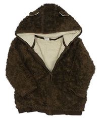 Tmavohnědý chlupatý podšitý bomber s kapucí s oušky H&M