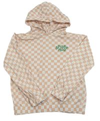Pudrovo-biela kockovaná mikina s nápismi a kapucňou zn. H&M