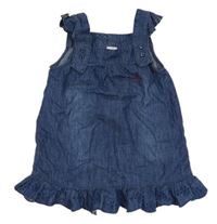 Tmavomodré rifľové šaty s volániky s výšivkou H&M