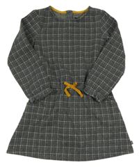 Tmavošedo-zlato-biele kockované melírované šaty s mašlou OKaïdi