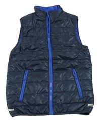 Tmavomodrá prešívaná šušťáková zateplená vesta