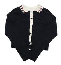 Čierno-biely rebrovaný prepínaci crop sveter s golierikom s pruhmi H&M