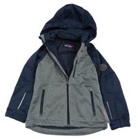 Šedo-tmavomodrá melírovaná softshellová bunda s nášivkou a odepínací kapucí ACTIVE TOUCH