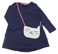 Tmavomodré teplákové šaty s kabelkou/kapsou lupilu