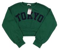 Nové - tmavozelená crop mikina s nápisom PRIMARK