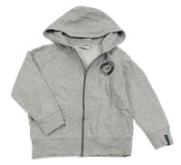 Šedá melírovaná propínací mikina s potiskem a kapucí TOM TAILOR