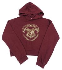 Tmavovínová crop mikina s erbem - Harry Potter a kapucí H&M