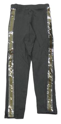 Tmavošedé legíny s pruhem z překlápěcích flitrů Nutmeg