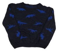 Tmavomodrý pletený sveter s dinsaury LC WaIKIKI