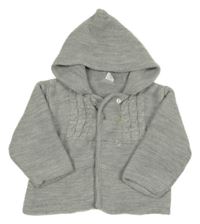 Šedý melírovaný pletený propínací zateplený svetr se vzorem a kapucí 