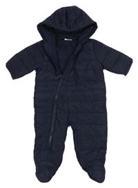 Tmavomodrá prošívaná šusťáková zateplená kombinéza s kapucí Next