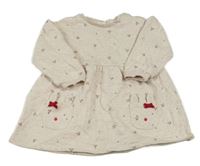 Svetlobéžové melírované teplákové šaty s kvietkami a čumáčky/kapsami F&F