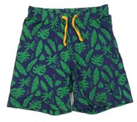 Tmavomodré kraťasy so zelenymi listy