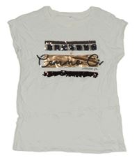 Biele tričko s nápisom a flitrami