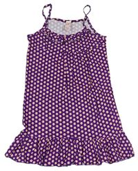 Fialové kvetované bavlnené šaty s volánem