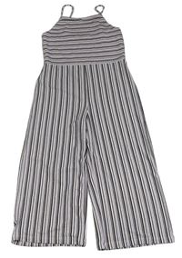Lila-bílo-černý pruhovaný žebrovaný culottes overal H&M