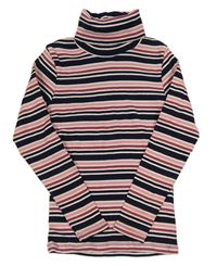 Tmavomodro-růžovo-vínový pruhovaný žebrovaný rolák Kids