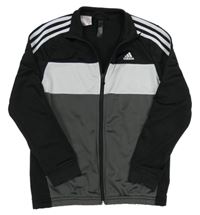 Černo-bílo-tmavošedá sportovní propínací mikina s logem Adidas