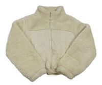 Krémová šusťákovo/huňatá zateplená crop bunda New Look
