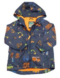 Tmavomodrá melírovaná šušťáková jarná bunda s dopravními prostředky a kapucňou F&F
