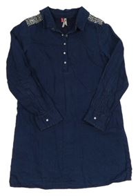 Tmavomodré lehké košilové šaty s flitry Orchestra