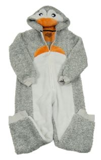 Šedo-bílá chlupatá kombinéza s kapucí - tučňák M&S