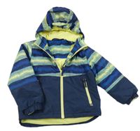 Tmavomodro-žluto-modrá šusťáková lyžařská bunda se vzorem a kapucí Lupilu