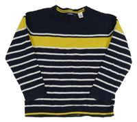 Tmavomodro-bielo-žltý ľahký sveter s pruhmi Okaidi