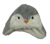 Šedo-bílá chlupatá čepice - tučňák Nutmeg