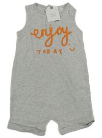 Nové - Šedý melírovaný bavlněný kraťasový overal s nápisem Next