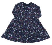 Tmavomodré květované bavlněné šaty s koňmi a srdcem z flitrů Kids