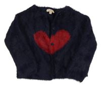 Tmavomodrý chlpatý prepínaci sveter so srdcem