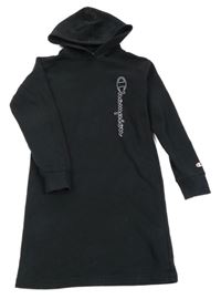 Černé teplákové šaty s logem a kapucí Champion