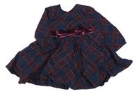 Tmavomodro-červené kockované šaty s mašlou So Cute