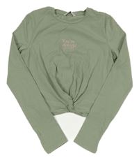 Zelenošedé crop tričko s nápisom a uzlom George