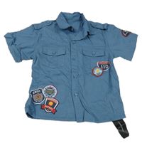 Nové - Modrá košeľa s nášivkami St. Bernard