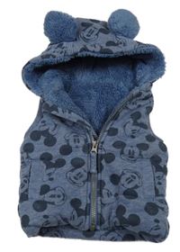 Tmavomodrá melírovaná tepláková zateplená vesta s Mickeym a kapucí George